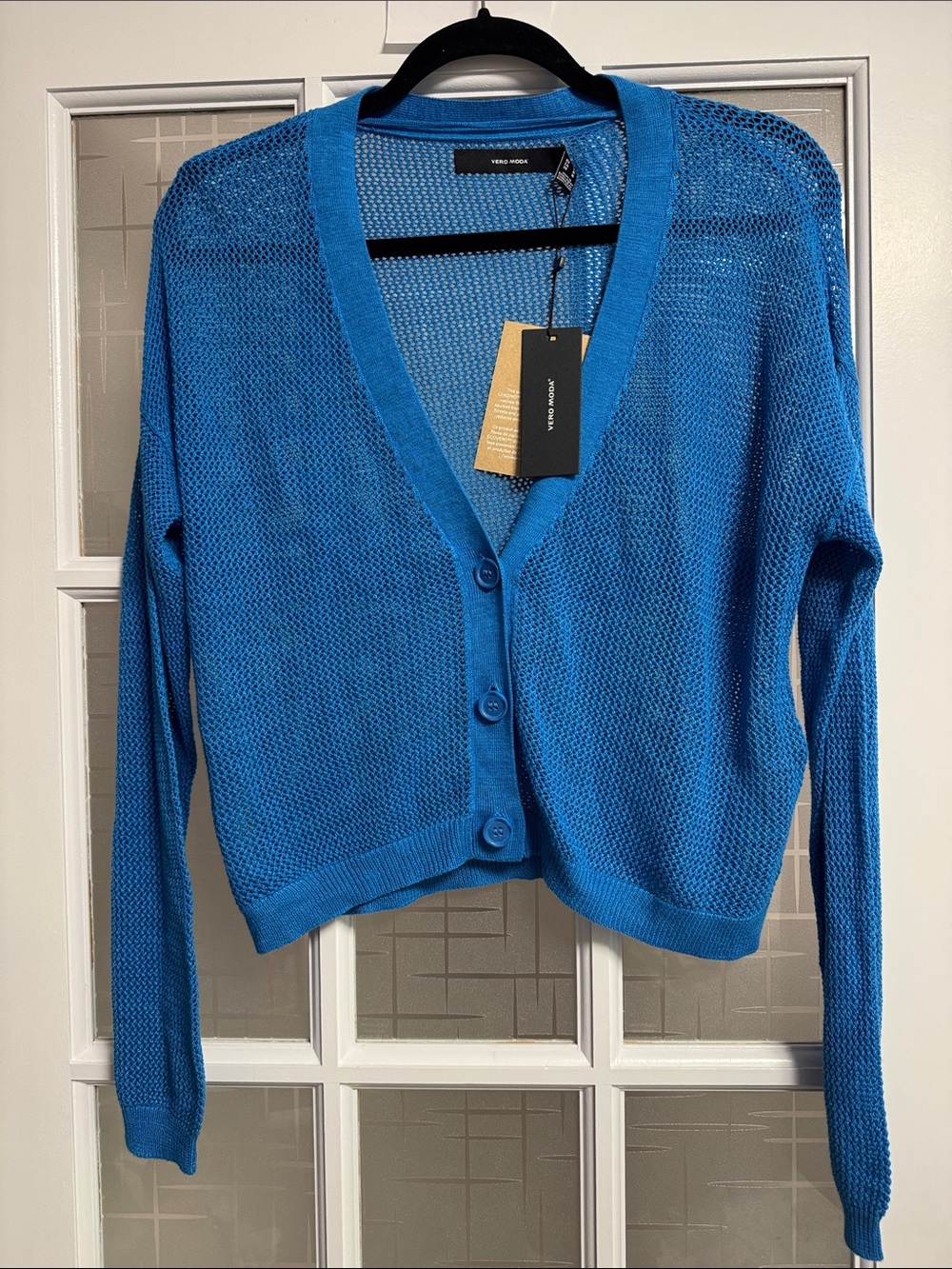 Vero Moda Bright Blue Open-Knit V-Neck Button Cardigan
